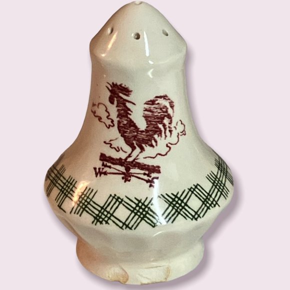Vintage Vernon Kilns Rustic Farm Roosters Salt-Pepper Shakers-Fruit or Egg Cup - Picture 8 of 12